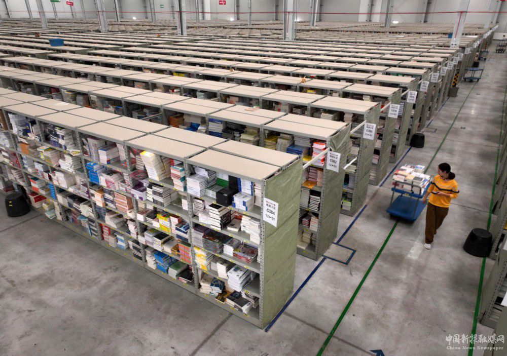 11月10日，在位于四川省眉山市青龍工業(yè)物流園的當(dāng)當(dāng)網(wǎng)信息技術(shù)（眉山）有限公司配送中心，工作人員在備貨（無(wú)人機(jī)照片）。新華社發(fā)（張忠蘋 攝）